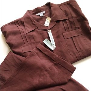 Chocolate Brown Men’s Linen Two Piece Set - 4X
